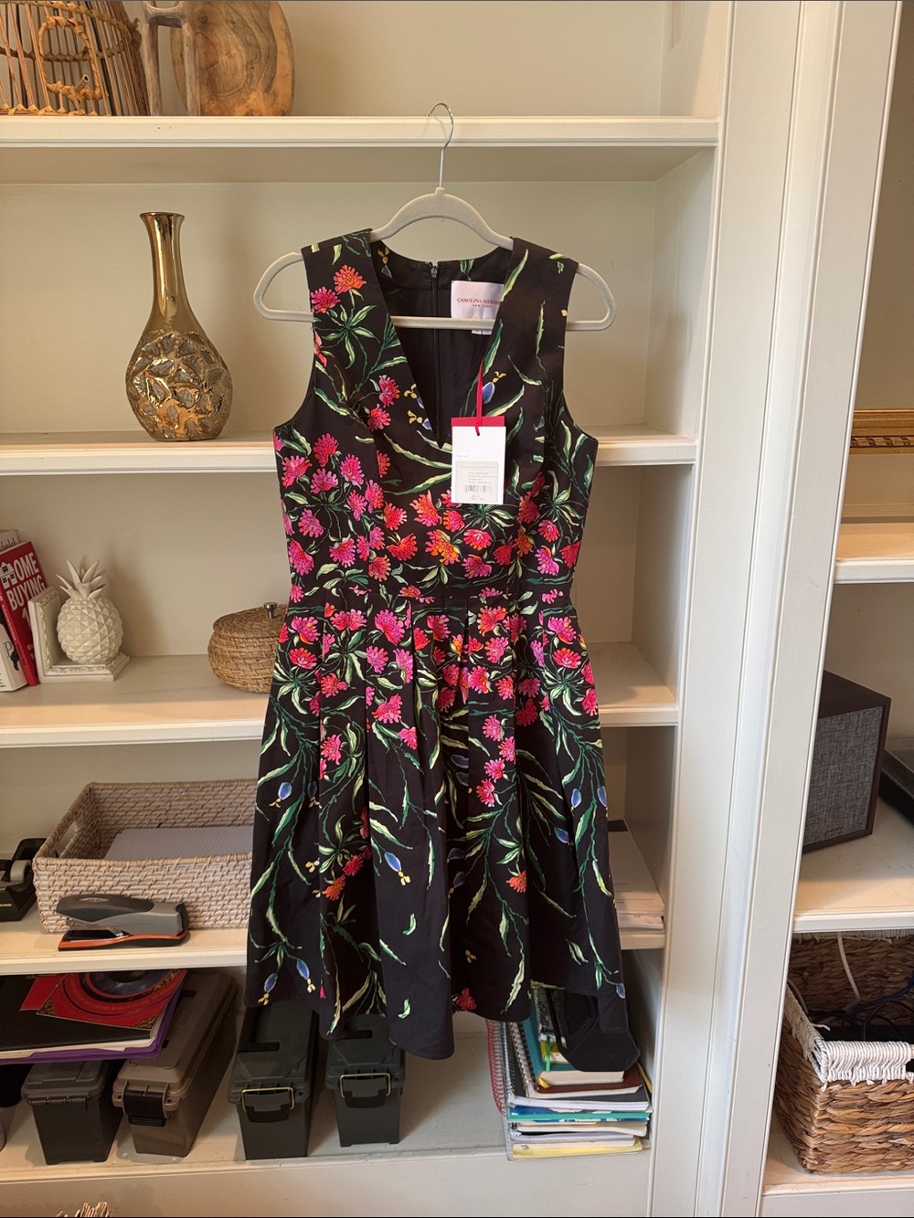 Carolina Herrera Black Floral Fit-and-Flare Dress new with tag